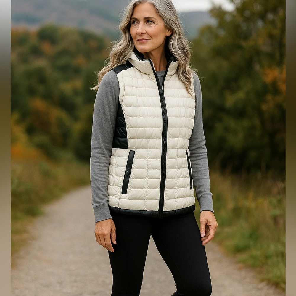 Marc NY Stylish Cream and Black Puffer Vest size XS